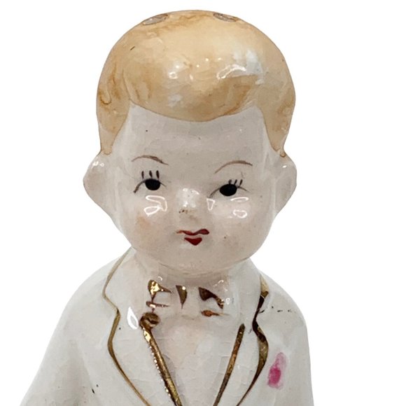 Vintage Salt Pepper Shaker Set Bride Groom Wedding Cake Topper Couple Japan MCM - Picture 9 of 13